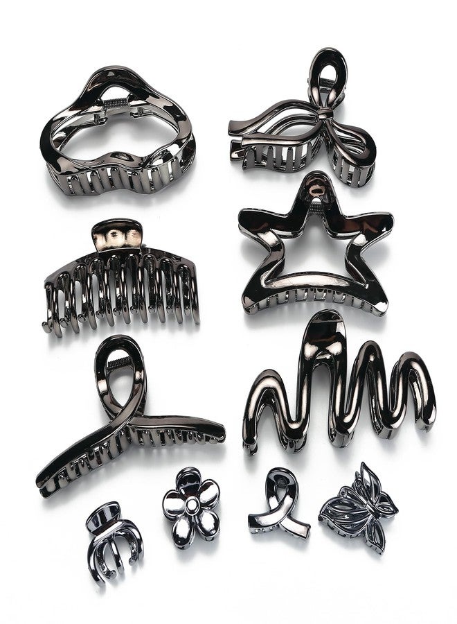 لونيدي مجموعة لونيدي المكونة من 10 قطع، مقاس 5.1 بوصة، مشابك شعر كبيرة الحجم للنساء ذوات الشعر الكثيف والطويل، مشابك فضية متعددة الأنماط، مشابك فك قوية التثبيت (فضي أسود، كبير) - Image 1