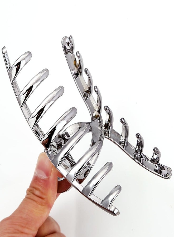 لونيدي مجموعة لونيدي المكونة من 10 قطع، مقاس 5.1 بوصة، مشابك شعر كبيرة الحجم للنساء ذوات الشعر الكثيف والطويل، مشابك فضية متعددة الأنماط، مشابك فك قوية التثبيت (فضي أسود، كبير) - Image 5