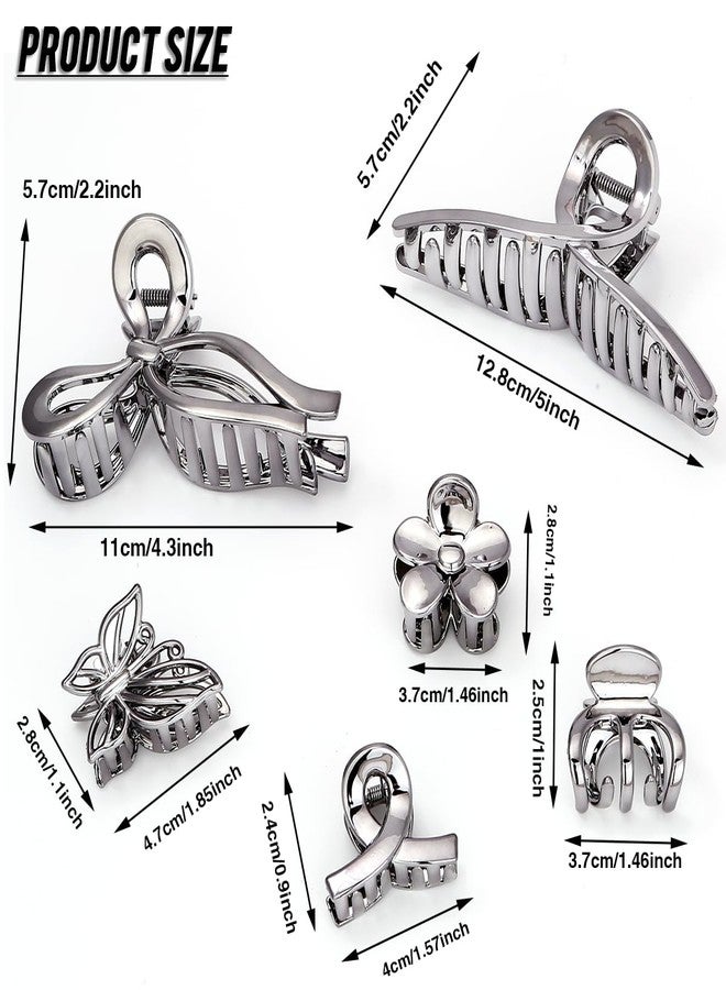 لونيدي مجموعة لونيدي المكونة من 10 قطع، مقاس 5.1 بوصة، مشابك شعر كبيرة الحجم للنساء ذوات الشعر الكثيف والطويل، مشابك فضية متعددة الأنماط، مشابك فك قوية التثبيت (فضي أسود، كبير) - Image 3