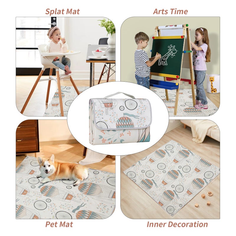 Insular Baby Splat Mat for Under High Chair/Arts/Crafts, Anti Slip and Waterproof Splash Mat for Floor, Portable Picnic Mat, 51x51 Inch, Hot Air Balloon - Image 4
