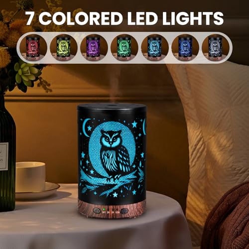 JOYOLO Essential Oil Diffuser 120ML Metal Aromatherapy Diffuser with Timer Cool Mist Humidifier with Auto ShutOff 7 Color Lights for Home Office Spa Owl - Image 3
