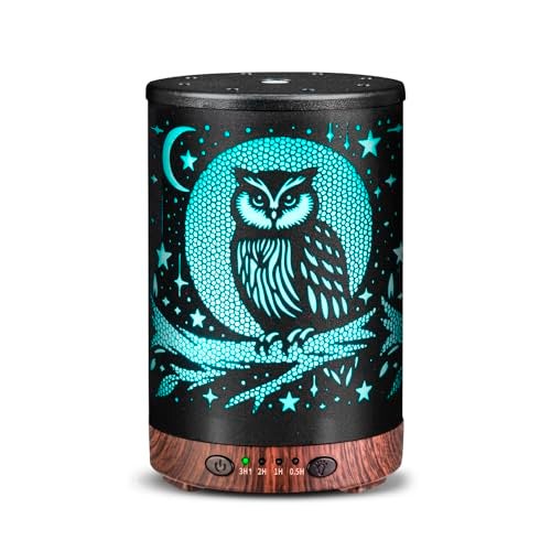 JOYOLO Essential Oil Diffuser 120ML Metal Aromatherapy Diffuser with Timer Cool Mist Humidifier with Auto ShutOff 7 Color Lights for Home Office Spa Owl - Image 1
