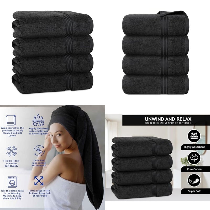 مجموعة من 4 قطع، 70 × 140 سم - 600 جرام لكل متر مربع 100% قطن ممشط سريع الجفاف، مناشف حمام سميكة عالية الامتصاص - جودة فندقية ناعمة للحمام والمنتجعات الصحية (، 4 عبوات - Image 1