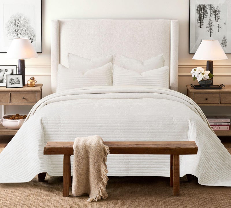 COCOPLOCEUS 3 Pieces Luxurious Velvet Oversized King Quilt Bedding Set 120x128 Striped Bedspread Coverlet Quilted Set with 2 Pillow Shams 20x36 Ultra Soft Comforter for All Season, Cream - Image 4