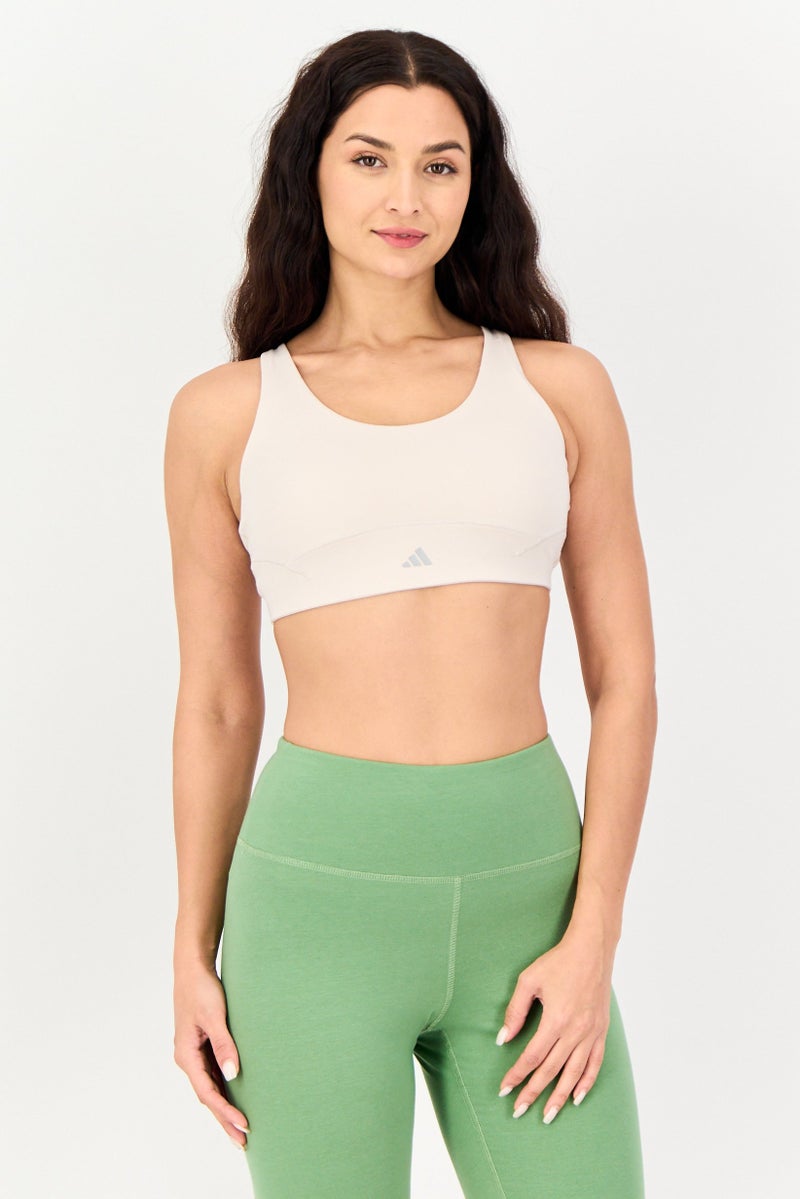 Adidas حمالة صدر رياضية للنساء مبطنة قليلاً، بيج - Image 1