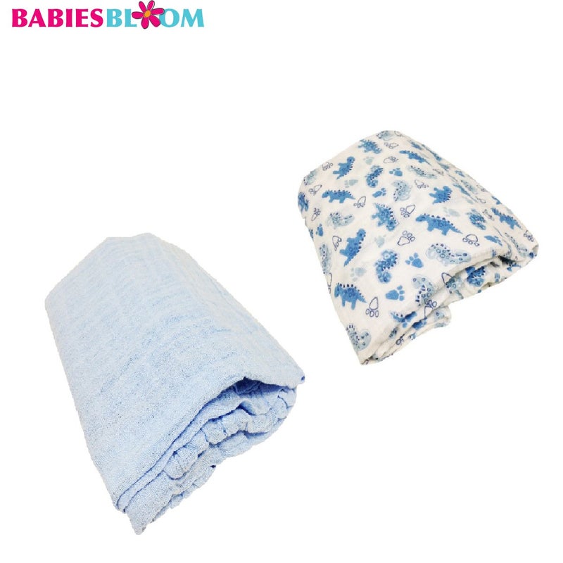 BABIES BLOOM Blue Newborn Baby Muslin Swaddle(Set of 2) (0-1 Year Old Baby)|Swaddle wrap for Newborn|Baby Swaddle Wraps| Newborn Baby Muslin Swaddle - Image 2