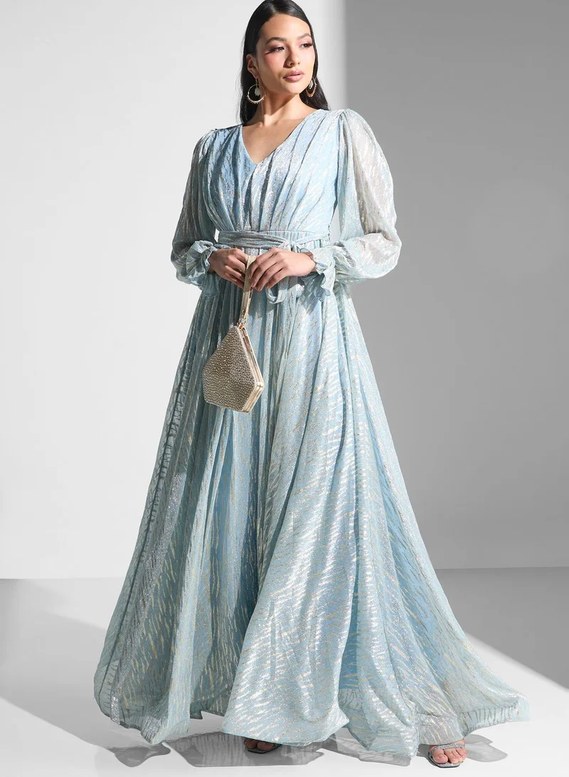 Golden Apple V-Neck Puff Sleeve Dress