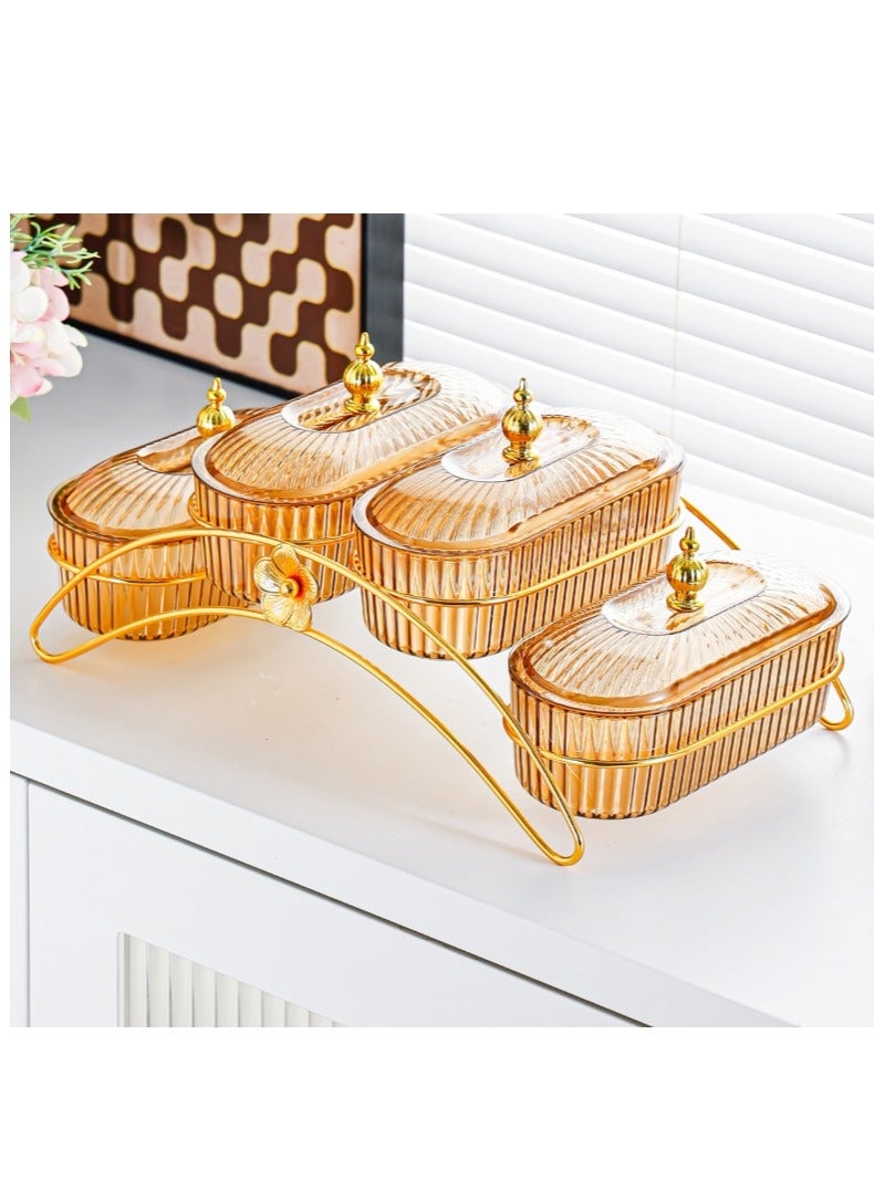 OASIS-TH Nut And Candy Serving Tray, With Lid And Gold Plated Shelf, Snack Platter For Home Party, Light Luxury Style Acrylic Serving Tray for Home Decoration  - Image 1