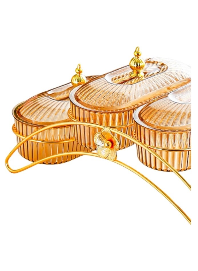 OASIS-TH Nut And Candy Serving Tray, With Lid And Gold Plated Shelf, Snack Platter For Home Party, Light Luxury Style Acrylic Serving Tray for Home Decoration  - Image 3