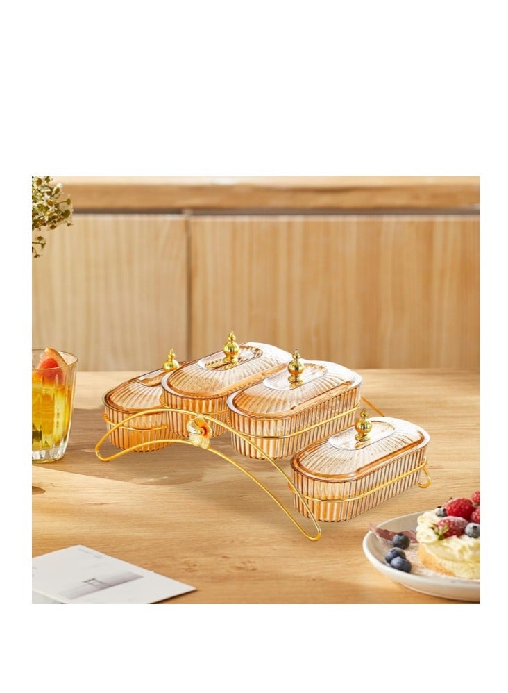 OASIS-TH Nut And Candy Serving Tray, With Lid And Gold Plated Shelf, Snack Platter For Home Party, Light Luxury Style Acrylic Serving Tray for Home Decoration  - Image 4