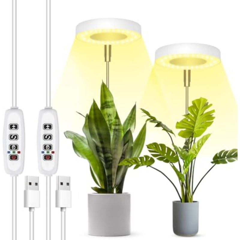 Grow Light, Full Spectrum LED Plant Grow Light for Indoor Plants, Height Adjustable LED Halo Grow Lamps, Auto On/Off Timer, 3 Colors and 10 Dimmable Brightness for Succulent Vegetables 2 Pack - Image 1