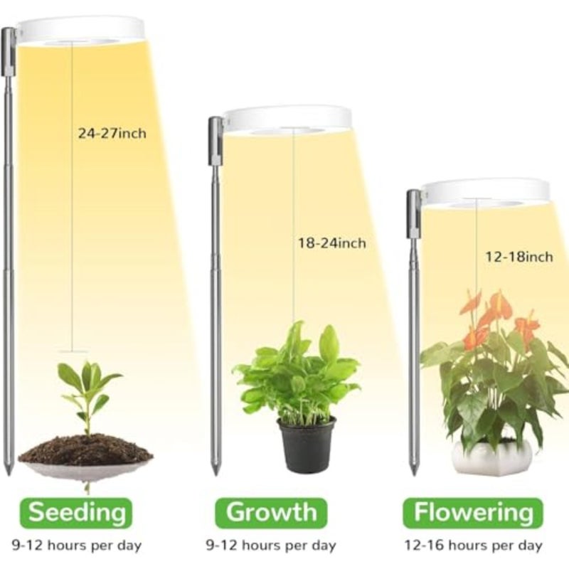 Grow Light, Full Spectrum LED Plant Grow Light for Indoor Plants, Height Adjustable LED Halo Grow Lamps, Auto On/Off Timer, 3 Colors and 10 Dimmable Brightness for Succulent Vegetables 2 Pack - Image 3
