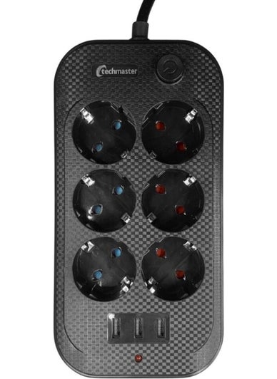 Techmaster 3 USB Current Child-Proof 6-Plug Socket 2 m Cable  - Image 1