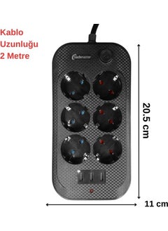 Techmaster 3 USB Current Child-Proof 6-Plug Socket 2 m Cable  - Image 3