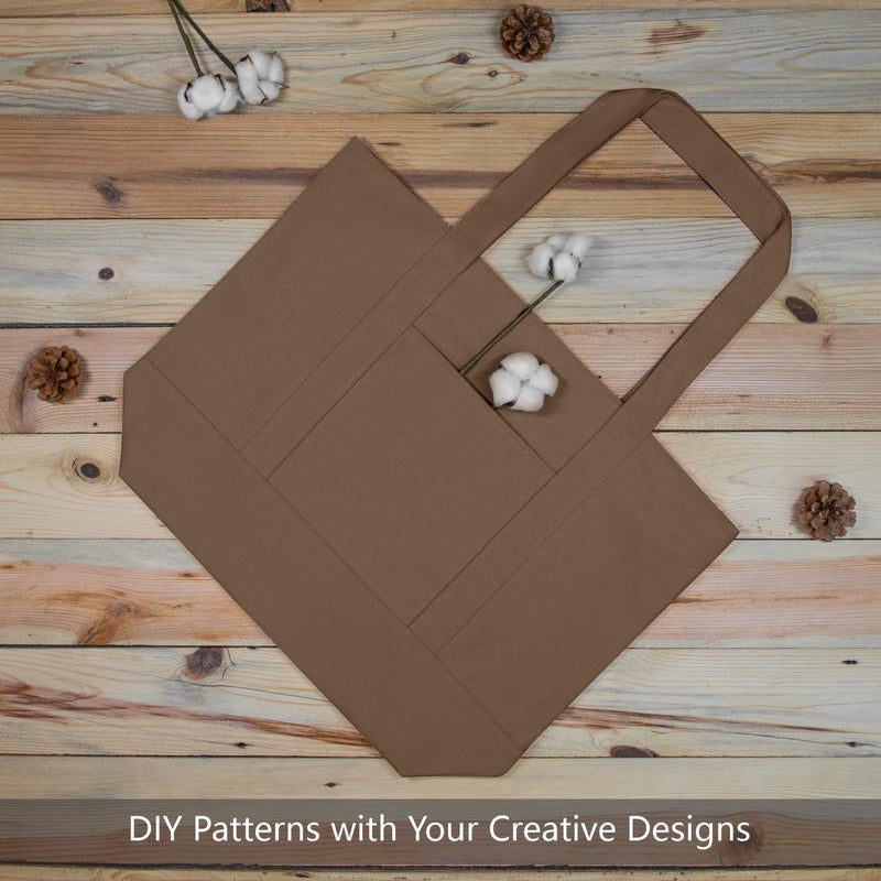 TOPDesign 1-Pack Canvas Tote Bag with an External Pocket, Reusable Grocery Shopping Bag, Top Zipper Closure, Daily Essentials (Brown) - Image 2