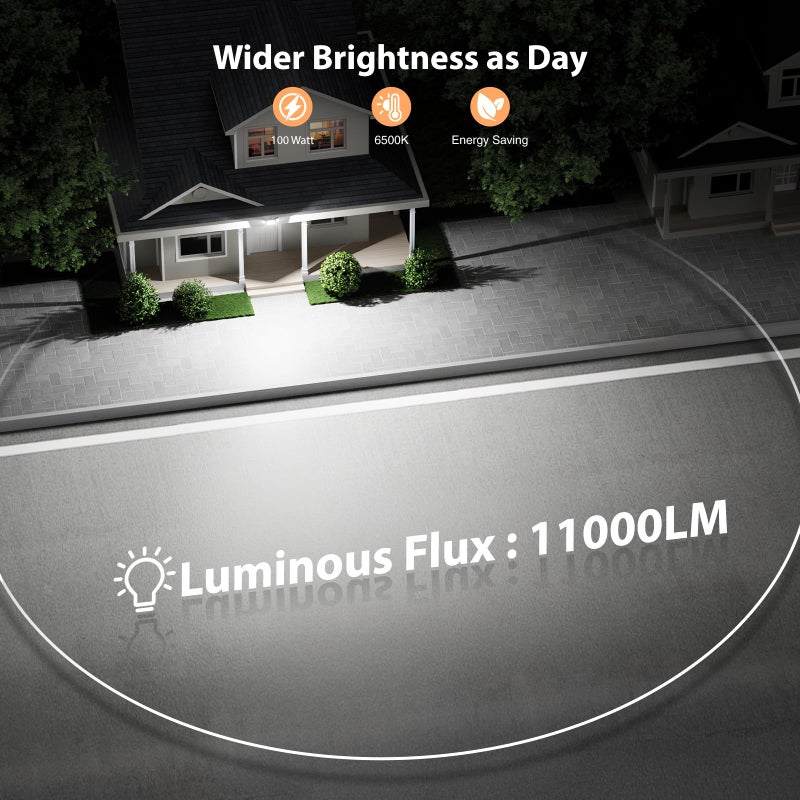 Onforu 100W 11000LM Flood Lights Outdoor, Brightness Security LED Flood Lights with 3 Adjustable Heads, Switch Controlled, IP65 Waterproof 6500K Outside Exterior Flood Light for Yard Garage Eave Patio - Image 3
