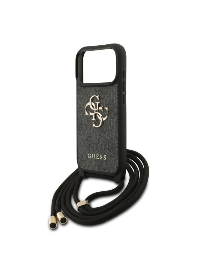 GUESS iPhone 17 Pro 4G PU Leather Case with big 4G Logo & Lanyard / Easy Snap On / Drop Protection / Slim Profile / Lightweight Back Cover -Black - Image 5