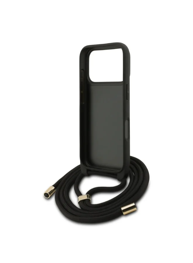 GUESS iPhone 17 Pro 4G PU Leather Case With big 4G Logo & Lanyard / Easy Snap On / Drop Protection / Slim Profile / Lightweight Back Cover -Black