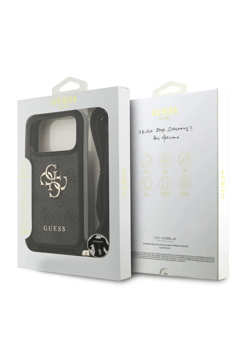 GUESS iPhone 17 Pro 4G PU Leather Case With big 4G Logo & Lanyard / Easy Snap On / Drop Protection / Slim Profile / Lightweight Back Cover -Black