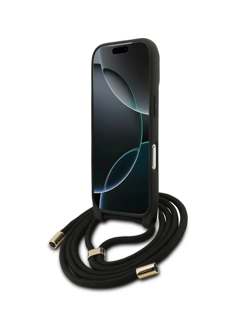 GUESS iPhone 17 Pro 4G PU Leather Case With big 4G Logo & Lanyard / Easy Snap On / Drop Protection / Slim Profile / Lightweight Back Cover -Black