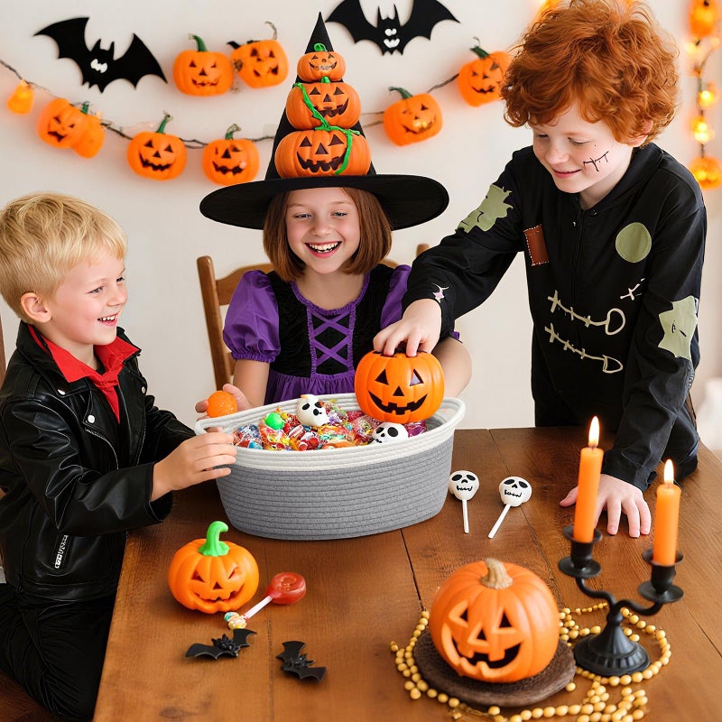 Goodpick Small Woven Storage Basket with Handles, Cotton Rope Baskets for Gifts Empty, Dog Toys, Diapers, Towels, Easter Baskets for Kids, 12" x 8" x 5", Gray - Image 5