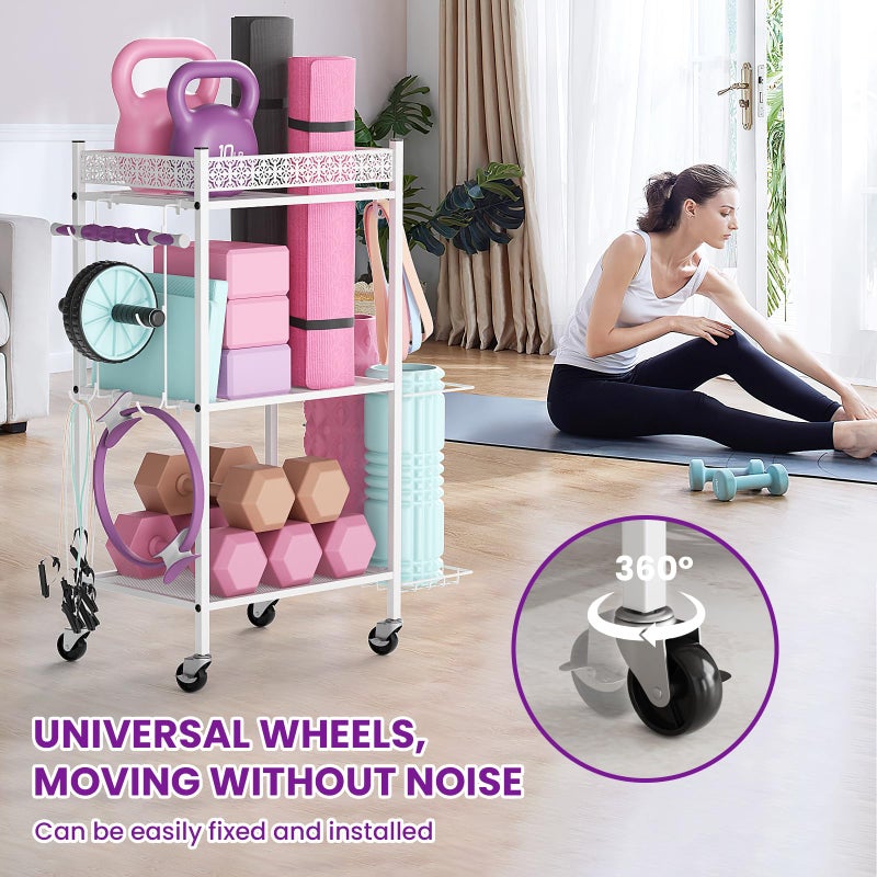 VOPEAK Yoga Mat Storage Rack, Home Gym Storage Rack Yoga Mat Holder, Workout Storage for Yoga Mat, Foam Roller, Gym Organizer Gym Equipment Storage for Home Exercise and Fitness Gear (Metal) - Image 3