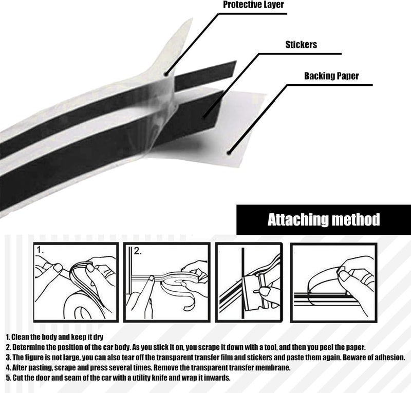 GKmow 2 PCS Car Waistline Body Sticker, 32.1Ft x 0.4In Pinstripe Small Color Strip Decoration, Free Cutting Personalized DIY External Decals, Universal for Most Car Trim Accessories (Black) - Image 4