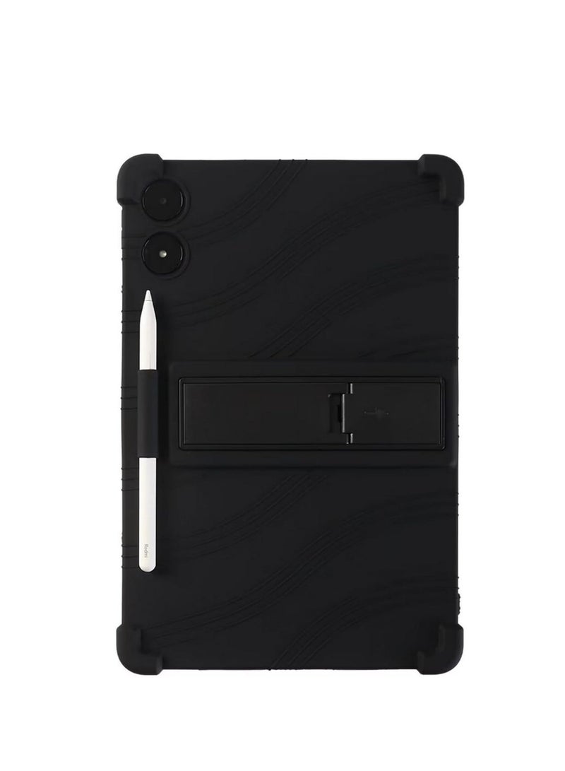 Case for Xiaomi Redmi Pad Pro 12.1 inch 2024 Released, 【Kids Friendly】 4 Corners Thicken Shockproof Soft Silicone Tablet Cover with Multi-angle Kickstand -Black - Image 3