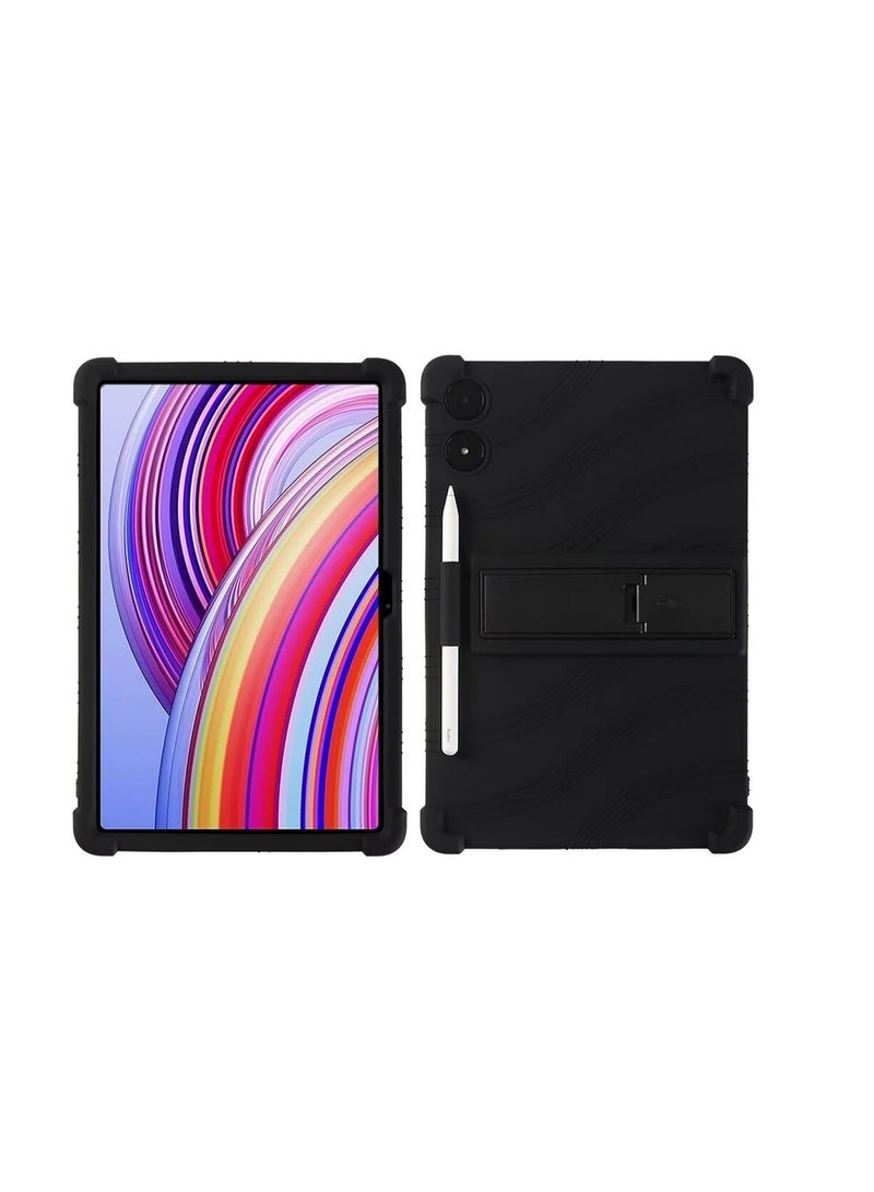 Case for Xiaomi Redmi Pad Pro 12.1 inch 2024 Released, 【Kids Friendly】 4 Corners Thicken Shockproof Soft Silicone Tablet Cover with Multi-angle Kickstand -Black - Image 1