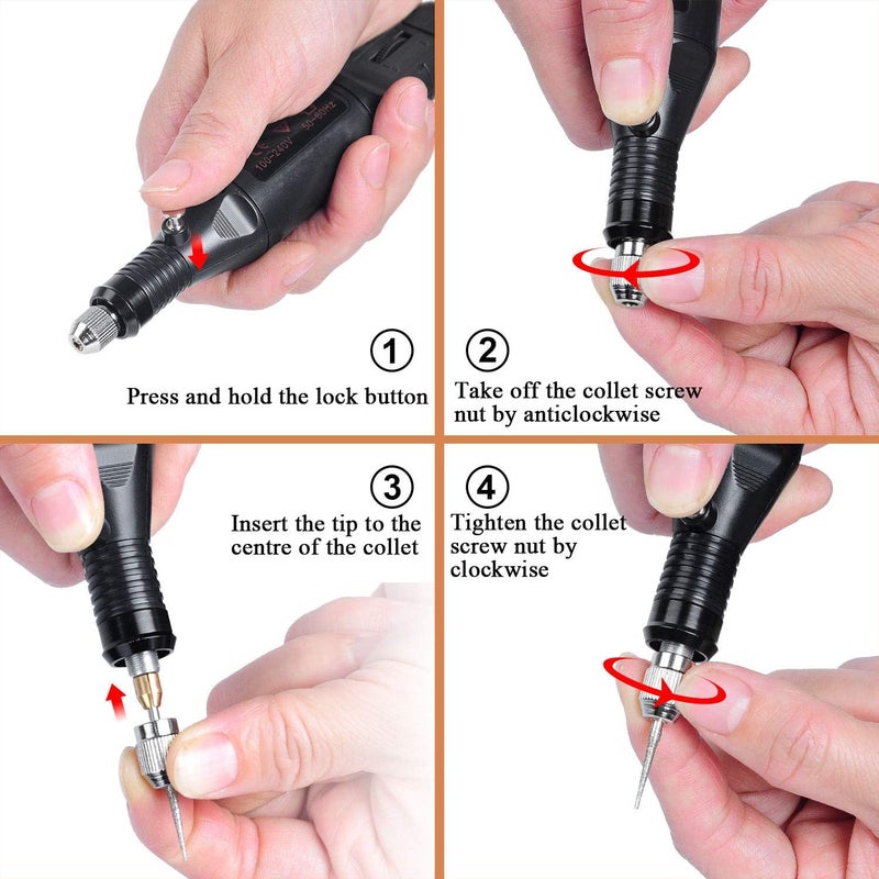 Uolor 108 Pcs Engraving Tool Kit, Multi-Functional Electric Corded Micro Engraver Etching Pen DIY Rotary Tool for Jewelry Glass Wood Metal Plastic with Scriber, 82 Accessories and 24 Stencils - Black - Image 5