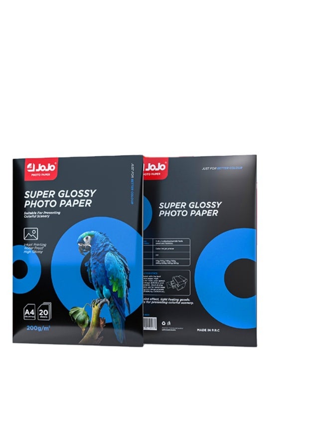 JOJO Super Glossy Waterproof A4 Photo Paper, 200 GSM Premium, Pack of 20 Sheets - Image 2