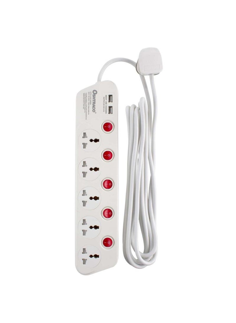 OSHTRACO كابل تمديد Oshtraco بخمسة اتجاهات مع 5 منافذ USB بطول 4 أمتار