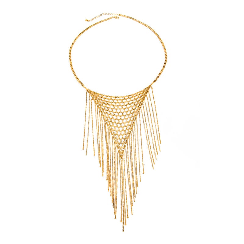 SHIXIN European and American Cross-Border Accessories: Ins Style Personalized Woven Mesh Clavicle Necklace with Simple Fashionable Multi-Layer Tassel Design - Image 5