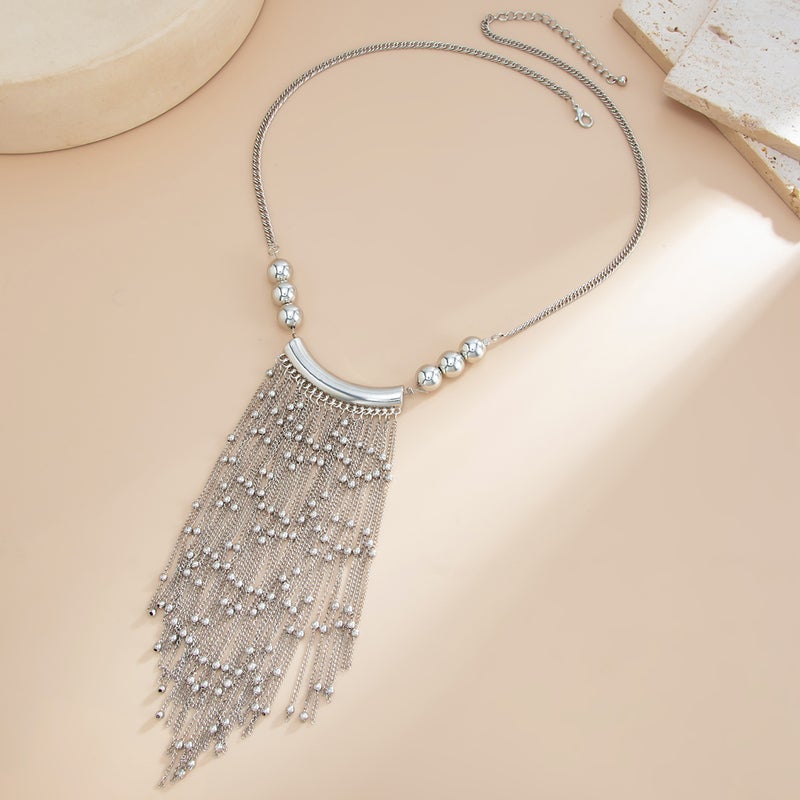 SHIXIN European and American Cross-Border Accessories: Ins Style Personalized Woven Mesh Clavicle Necklace with Simple Fashionable Multi-Layer Tassel Design - Image 4