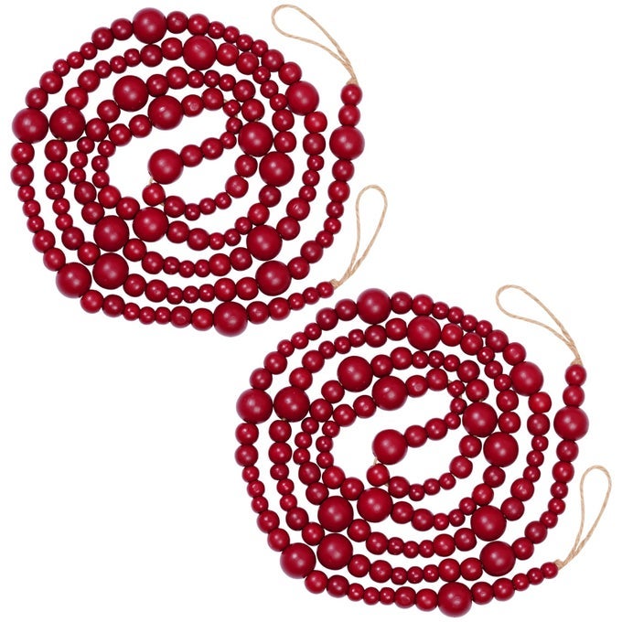 2 PIECES RUSTIC WOODEN BEADED DECOR 136 FT BOHO CHRISTMAS TREE GARLANDS