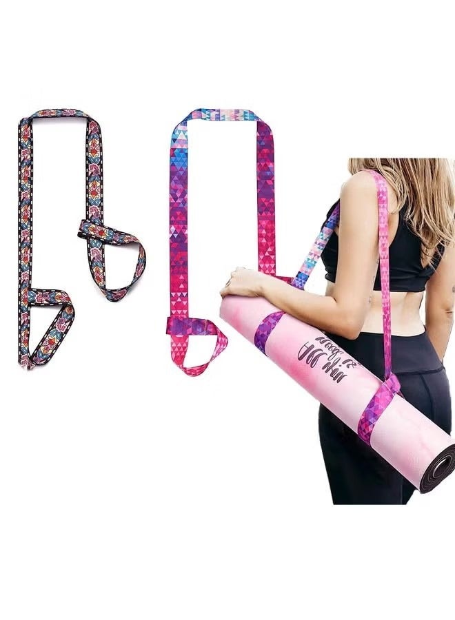 JIMATOR 2 Pcs Vintage Print Yoga Mat Strap Sling, Adjustable Thick Yoga Mat Carrier Stretching Strap, Yoga Mat Sling Holder Women Stretching Band - Image 1