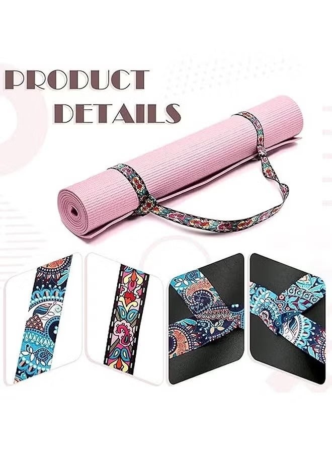 JIMATOR 2 Pcs Vintage Print Yoga Mat Strap Sling, Adjustable Thick Yoga Mat Carrier Stretching Strap, Yoga Mat Sling Holder Women Stretching Band - Image 3