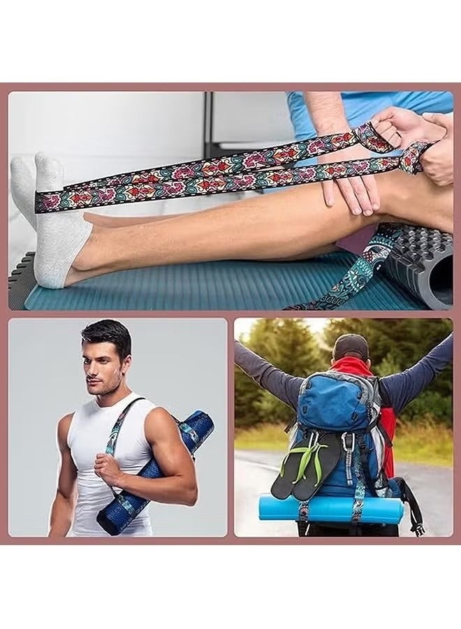 JIMATOR 2 Pcs Vintage Print Yoga Mat Strap Sling, Adjustable Thick Yoga Mat Carrier Stretching Strap, Yoga Mat Sling Holder Women Stretching Band - Image 4