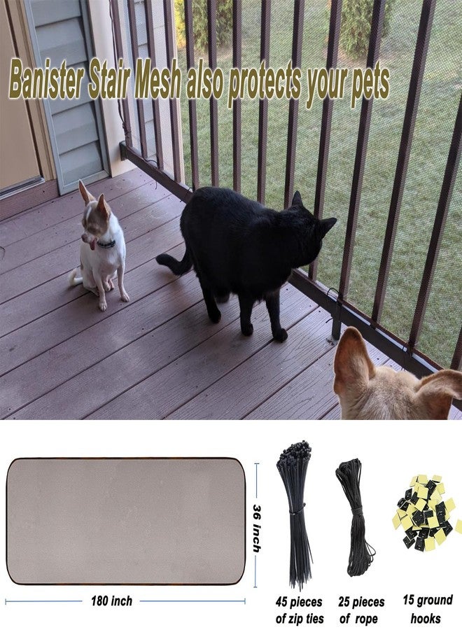 Gulissa Banister Guard for Baby and Pets, 15ft x 3ft Safety Stairs Rail Net, Balcony Netting Provides Safe Environment for Child, Small Pet, Toy - Brown - Image 3