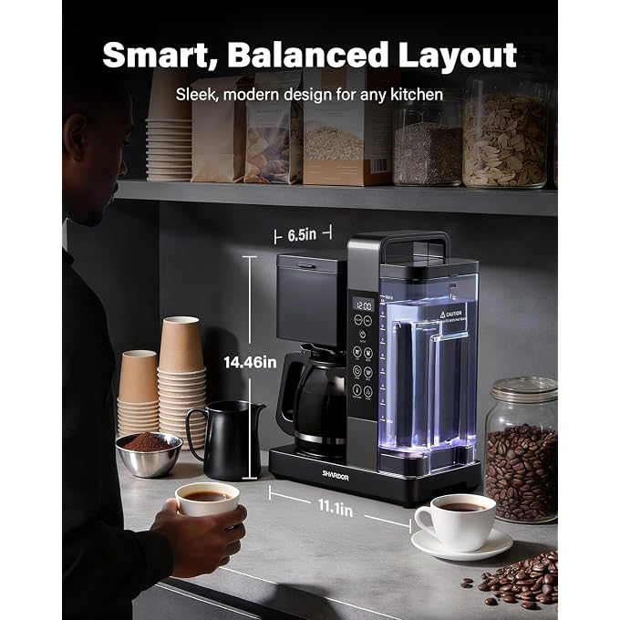 SHARDOR 10-Cup Coffee Maker, Programmable Drip Coffee Machine with 210 Cup Setting, Adjustable Keep-Warm Control, Removable 50oz Water Tank, Brew Strength Control & Brew Pause, Black - Image 2
