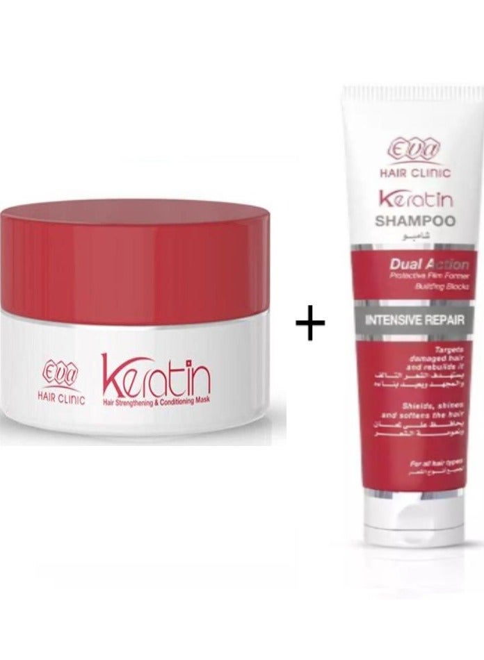 Eva Hair Clinic Keratin Hair Strengthening Conditioning Mask + Eva E keratin Shampoo  230 +200 ml 