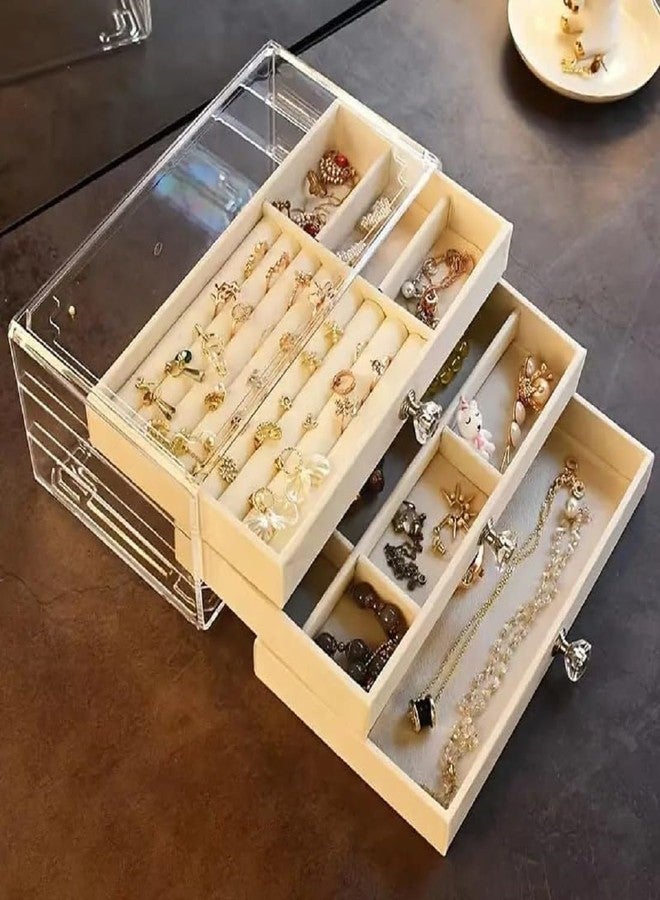 ZOCKRIX 3 Layer Jewelry Storage Box with 3 Drawers, Transparent Acrylic Organizer for Rings Necklaces Earrings Bracelets and Watches, Clear Jewellery Organizer for Home Use - Image 1