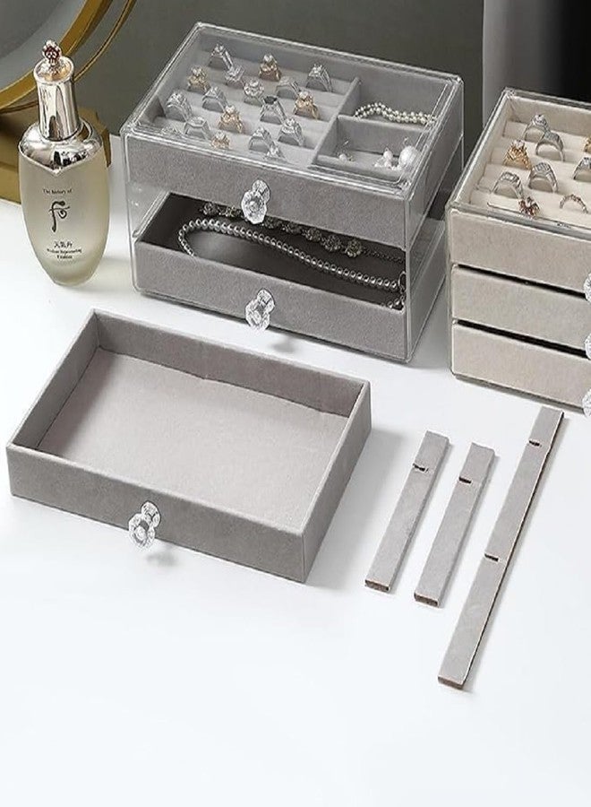 ZOCKRIX 3 Layer Jewelry Storage Box with 3 Drawers, Transparent Acrylic Organizer for Rings Necklaces Earrings Bracelets and Watches, Clear Jewellery Organizer for Home Use - Image 4