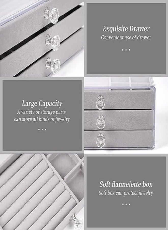 ZOCKRIX 3 Layer Jewelry Storage Box with 3 Drawers, Transparent Acrylic Organizer for Rings Necklaces Earrings Bracelets and Watches, Clear Jewellery Organizer for Home Use - Image 3