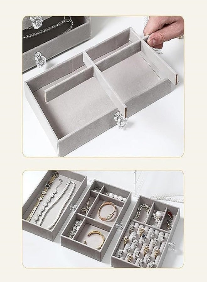 ZOCKRIX 3 Layer Jewelry Storage Box with 3 Drawers, Transparent Acrylic Organizer for Rings Necklaces Earrings Bracelets and Watches, Clear Jewellery Organizer for Home Use - Image 5