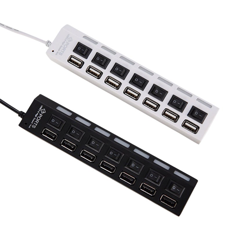 رابط USB: 7 منافذ بيضاء عالية السرعة USB 2.0 - مفتاح طاقة مستقل وقابل لتوفير الطاقة ومصدر طاقة خارجي ودعم التوصيل الساخن - توافق واسع للأجهزة والنظم كمصباح لهواتف المحمول وأجهزة الكمبيوتر المكتبية - Image 4