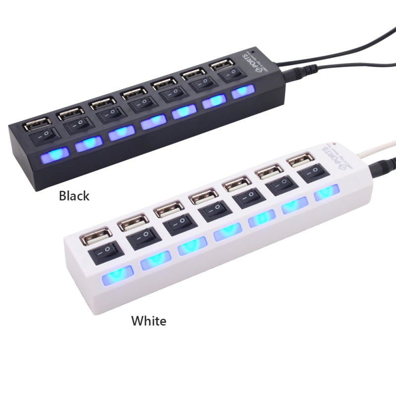 رابط USB: 7 منافذ بيضاء عالية السرعة USB 2.0 - مفتاح طاقة مستقل وقابل لتوفير الطاقة ومصدر طاقة خارجي ودعم التوصيل الساخن - توافق واسع للأجهزة والنظم كمصباح لهواتف المحمول وأجهزة الكمبيوتر المكتبية - Image 5