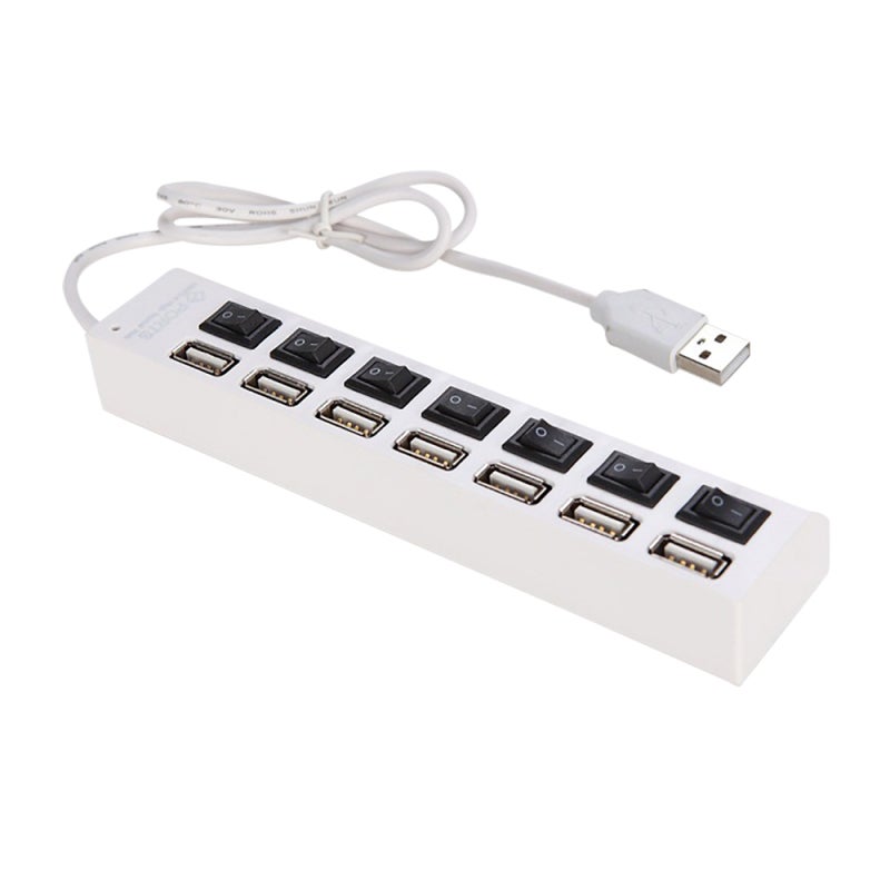 رابط USB: 7 منافذ بيضاء عالية السرعة USB 2.0 - مفتاح طاقة مستقل وقابل لتوفير الطاقة ومصدر طاقة خارجي ودعم التوصيل الساخن - توافق واسع للأجهزة والنظم كمصباح لهواتف المحمول وأجهزة الكمبيوتر المكتبية - Image 1