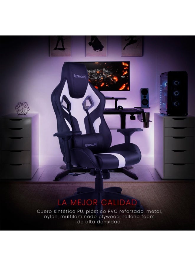 ريدراجون Gaming Chair C502 - Black and White, Ergonomic and premium design with PU/PVC materials, supportive head and backrests, 4D adjustable armrests, comfortable reclining mechanism, sturdy 350mm nylon base, and 60mm racing wheels for smooth movement, adjustable height up to 137cm, ideal for long gaming sessions - Image 5