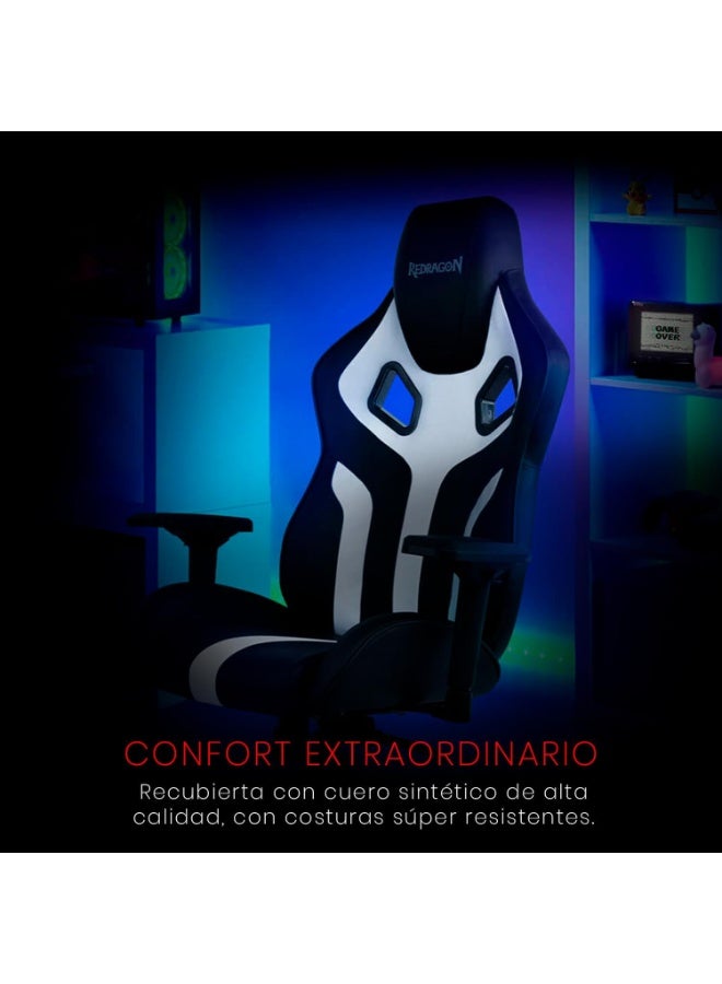 ريدراجون Gaming Chair C502 - Black and White, Ergonomic and premium design with PU/PVC materials, supportive head and backrests, 4D adjustable armrests, comfortable reclining mechanism, sturdy 350mm nylon base, and 60mm racing wheels for smooth movement, adjustable height up to 137cm, ideal for long gaming sessions - Image 2